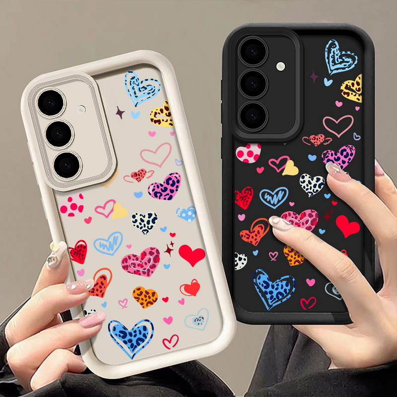 Samsung Galaxy A55 - Renkli Kalp Desenli Telefon Kılıfı Samsung