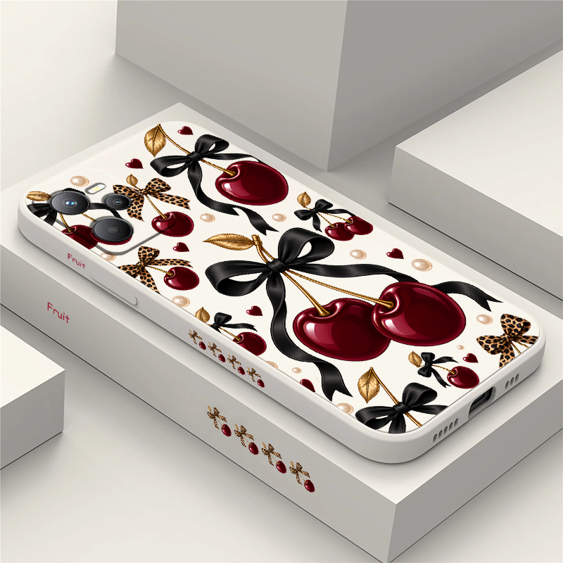 Oppo A78 - Leopar Desenli Kiraz Figürlü Telefon Kılıfı,