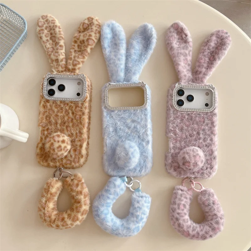 Apple Iphone 15 - Sevimli Karikatür Leopar Desenli Tavşan Kulaklı